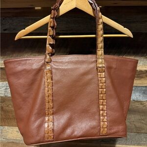 MooMoo Designs Tan Leather Tote with Textured Straps